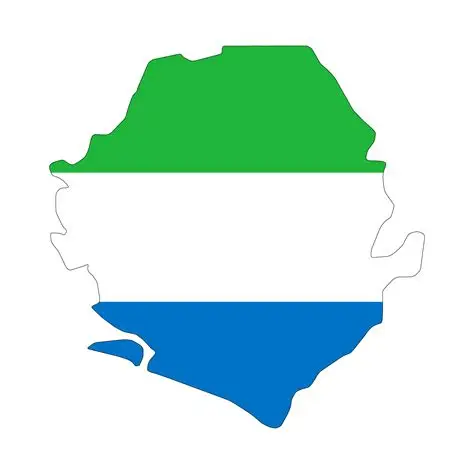 Map of Sierra Leone filled with the national flag colours